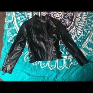 Hardware Zipped Faux Leather Biker Jacket